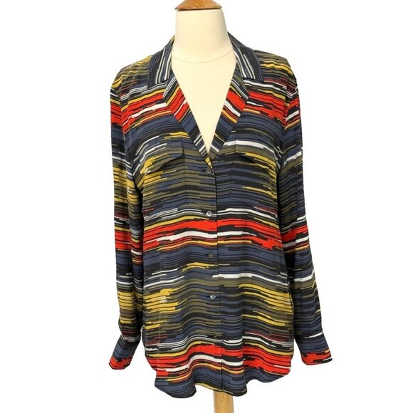 Equipment 100% Silk Long Sleeve Blouse Colorful Artsy Button Down Relaxed Size M - Picture 1 of 9